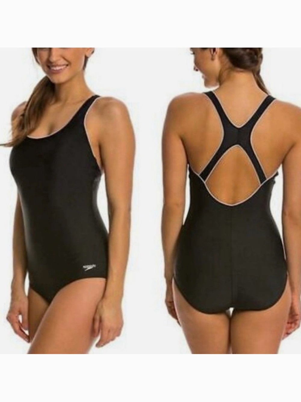 NWOT Speedo Ultraback One Piece Swimsuit Black w/ White Piping Womens Size 18